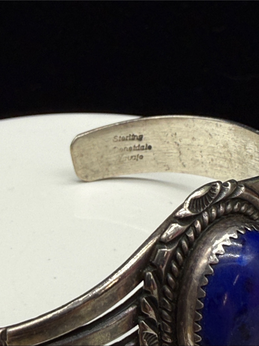 👑Native American Navajo sterling silver cuff bracelet lapis lazuli Jeannette dal - Picture 7 of 10